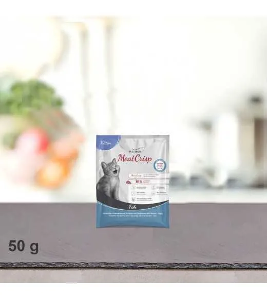 50 g PLATINUM MeatCrisp foderprøve Kitten fish killingemad Kattemad fra PLATINUM som din killing vil elske.
For første gang har 