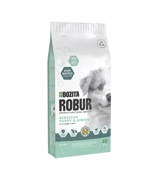 12 kg ROBUR SENSITIVE PUPPY & JUNIOR MED LAM KORNFRI Bozita Robur Sensitive Puppy & Junior med Lam KORNFRI er et fuldfoder t 12 kg ROBUR SENSITIVE PUPPY & JUNIOR MED LAM KORNFRI Bozita Robur Sensitive Puppy & Junior med Lam KORNFRI er et fuldfoder t
