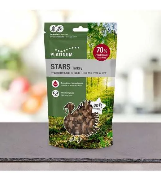 PLATINUM Stars Turkey godbidder 185 gram PLATINUM STARS Kalkun er&nbsp;saftige kødfulde godbidder til hunde – perfekte til træning og