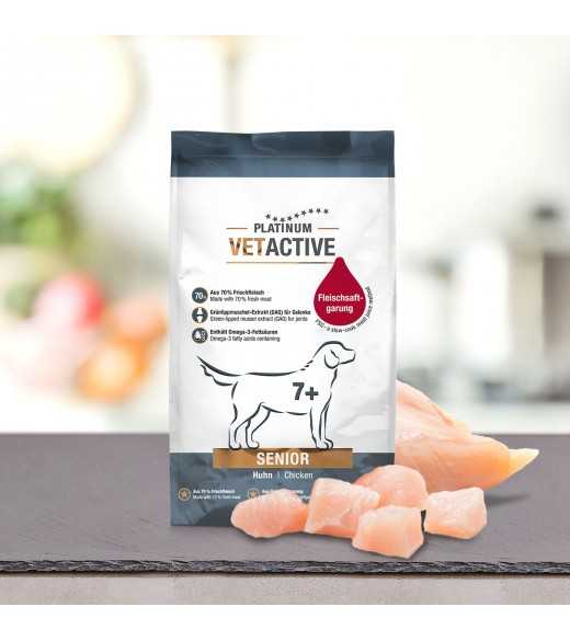 3 x 1,5 kg PLATINUM Vetactive Senior Hundefoder Jo ældre et dyr bliver, jo sværere er det for kroppen at opretholde fysiologiske