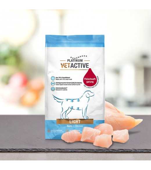 3 x 1,5 kg PLATINUM Vetactive Light Hundefoder Nu om dage er mange hunde overvægtige eller har problemer med bugspytkirtlen. Som