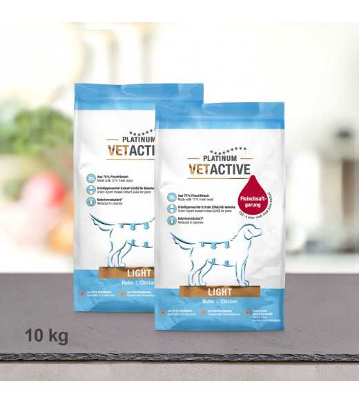 10 kg PLATINUM Vetactive Light Hundefoder Nu om dage er mange hunde overvægtige eller har problemer med bugspytkirtlen. Som følg