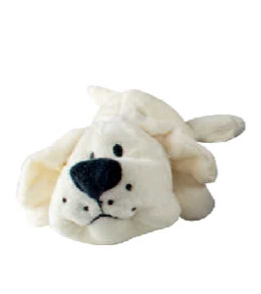 Lille hvid Plys hund 15 cm Lille plys hund med pive lyd, god til hvalpe og mindre racer
måler 15 cm  