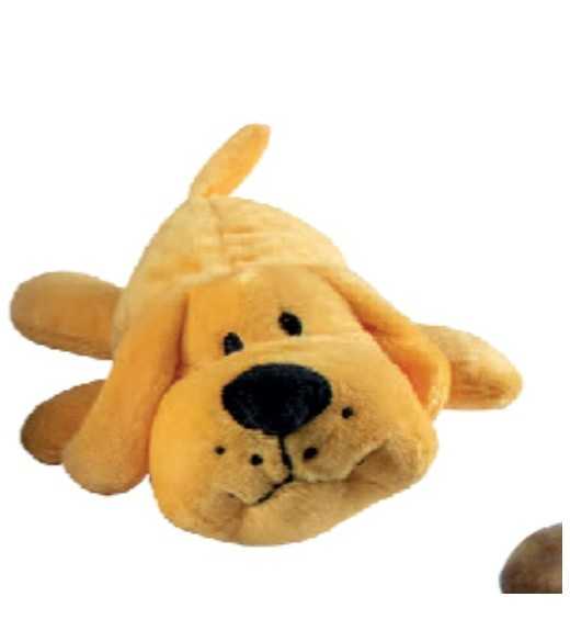 Lille Gul Plys hund 15 cm Lille plys hund med pive lyd, god til hvalpe og mindre racer
måler 15 cm  