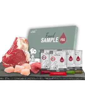 Prøve pakke med foderprøver + Brochure 4 x 50 gram smagsprøve på PLATINUM Hundefoder samt en brochure.  PLATINUM