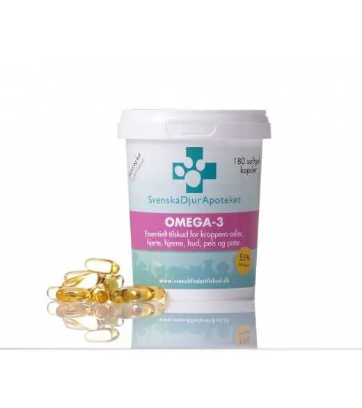 Omega 3 - 180 kapsler - Svenska DjurApotekets Omega-3 Svenska DjurApoteket Omega-3 er bløde kapsler med olie fra fisk (vildtfang