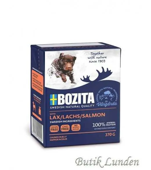6 x LAKS bidder i gele 370 gram - Bozita hundemad Kornfri vådfoder til hunde fremstillet af&nbsp;skandinavisk laks.