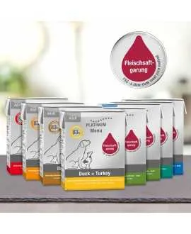14 stk. PLATINUM Menu store assorteret 14 x 375 gram PLATINUM MENU blandet af alle varianter på lager på dagen, undtaget Puppy! 