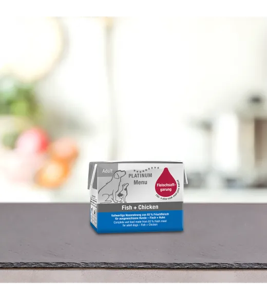 Lille PLATINUM Menu Fisk og Kylling 90 gram PLATINUM