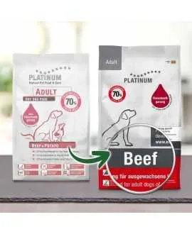 15 kg PLATINUM Oksekød voksen Hundefoder PLATINUM Adult Hundefoder Oksekød og Kartoffel er et sundt komplet hundefoder der sikre