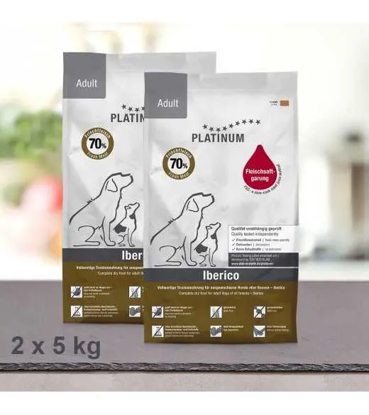 10 kg PLATINUM Iberico voksen hundefoder PLATINUM Adult Iberico og Grønt er et sundt komplet koldpresset hundefoder der sikre d