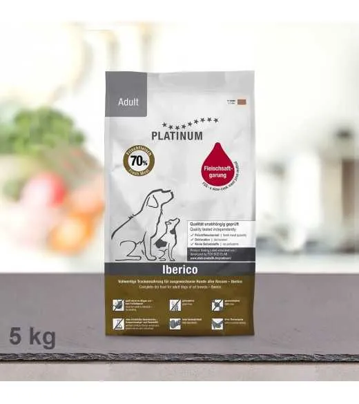 5 kg PLATINUM Iberico voksen hundefoder PLATINUM Adult Iberico og Grønt er et sundt komplet koldpresset hundefoder der sikre di