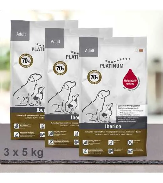 15 kg PLATINUM Iberico voksen hundefoder PLATINUM Adult Iberico og Grønt er et sundt komplet koldpresset hundefoder der sikre d