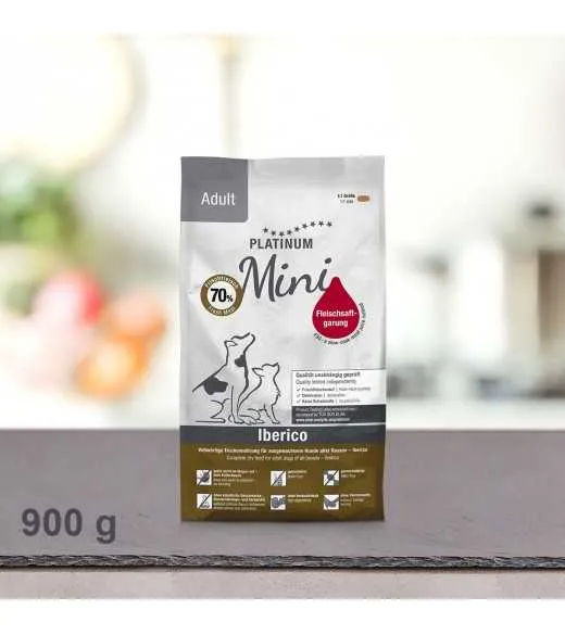 900 g PLATINUM MINI Iberico voksen hundefoder PLATINUM MINI Adult Iberico og Grønt er et sundt komplet koldpresset hundefoder d