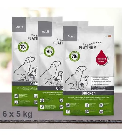 30 kg PLATINUM Kylling voksen hundefoder PLATINUM Adult Kylling Hundefoder er et sundt komplet koldpresset hundefoder der sikre