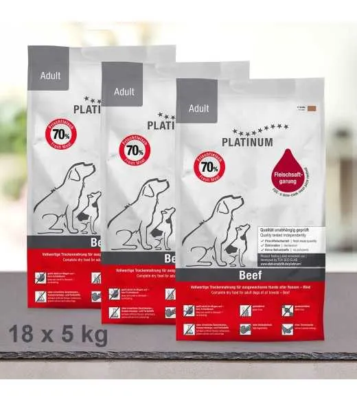 90 kg PLATINUM OKSEKØD VOKSEN HUNDEFODER PLATINUM Adult Hundefoder Oksekød og Kartoffel er et sundt komplet hundefoder der sikre