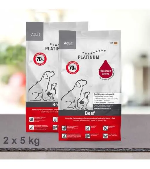 10 kg PLATINUM Oksekød voksen Hundefoder PLATINUM Adult Hundefoder Oksekød og Kartoffel er et sundt komplet hundefoder der sikre