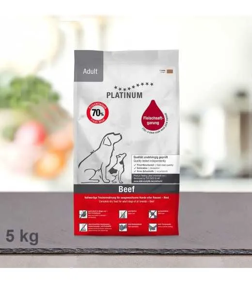 5 kg PLATINUM Oksekød voksen Hundefoder PLATINUM Adult Hundefoder Oksekød og Kartoffel er et sundt komplet hundefoder der sikre 