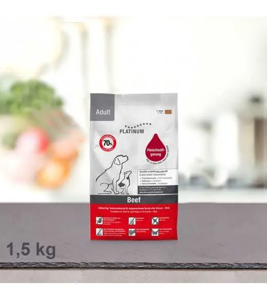 1,5 kg PLATINUM Oksekød voksen Hundefoder PLATINUM Adult Hundefoder Oksekød og Kartoffel er et sundt komplet hundefoder der sikr