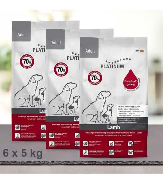 30 kg PLATINUM LAM VOKSEN HUNDEFODER PLATINUM adult lam og ris er et sundt komplet&nbsp;koldpresset hundefoder der sikre din hund al