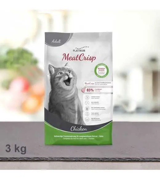 3 kg PLATINUM MeatCrisp Adult Chicken kattemad Kattemad fra PLATINUM som din kat vil elske. For første gang har en Freshmeatdrye 3 kg PLATINUM MeatCrisp Adult Chicken kattemad Kattemad fra PLATINUM som din kat vil elske. For første gang har en Freshmeatdrye