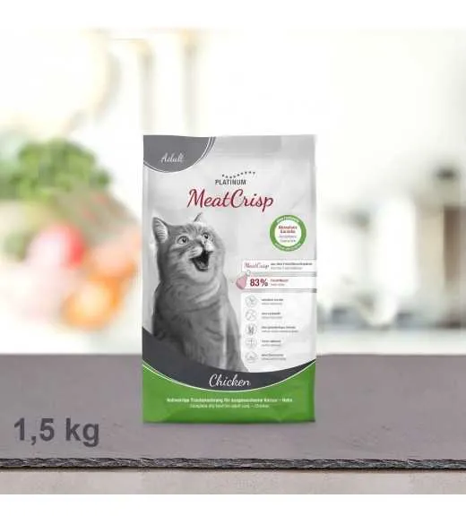 1,5 kg PLATINUM MeatCrisp Adult Chicken kattemad Kattemad fra PLATINUM som din kat vil elske. For første gang har en Freshmeatdr 1,5 kg PLATINUM MeatCrisp Adult Chicken kattemad Kattemad fra PLATINUM som din kat vil elske. For første gang har en Freshmeatdr