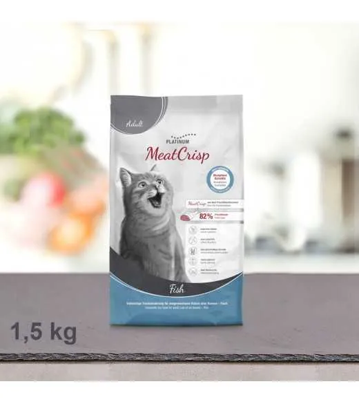 1,5 kg PLATINUM MeatCrisp Adult Fish kattemad Kattemad fra PLATINUM&nbsp;som din kat vil elske. For første gang har en Freshmeatdryer