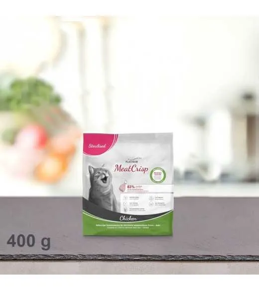 400 gram PLATINUM MeatCrisp Sterilised Chicken kattemad Kattemad fra PLATINUM som din kat vil elske. For første gang har en Fres 400 gram PLATINUM MeatCrisp Sterilised Chicken kattemad Kattemad fra PLATINUM som din kat vil elske. For første gang har en Fres
